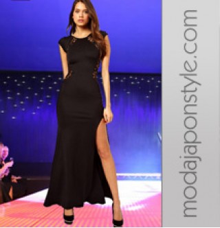 Japon Style Uzun Yırtmaçlı Siyah Elbise